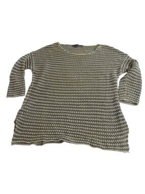 360 Sweater Beige Stripe Open Knit Pullover Tunic Top Women Size S Linen Beach